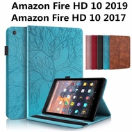 For Fire HD10 HD 10 2019 2017 case 3D Tree Embossed Tablet Case Wallet Stand Cover