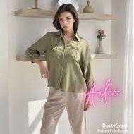 KEMEJA Ailee Pleated Pocket Shirt Linen Shirt/ with Pleated Pockets Top/ Wanita