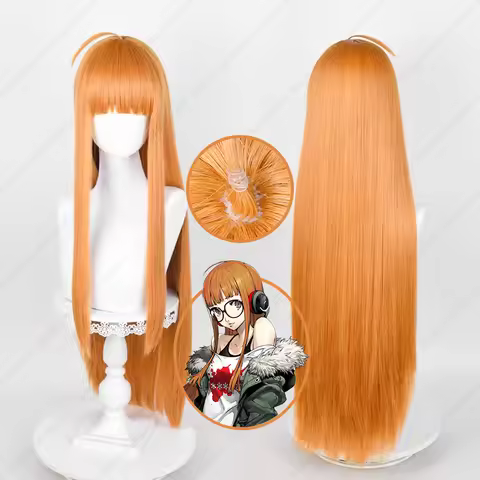 Anime Futaba Sakura Cosplay Wig 85cm Long Orange Yellow Wigs Heat Resistant Synthetic Hair Halloween