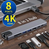 **8-in-1 USB-C Hub | 4K HDMI, RJ45, SD/TF Card Reader, PD Fast Charge, USB 3.0/2.0 | Hub USB-C Serba