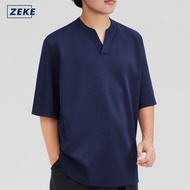 ZEKE D0054 Baju Lelaki V-neck Kurta Half Sleeved T-Shirt Loose Solid Color Tshirt Kemeja T Lelaki