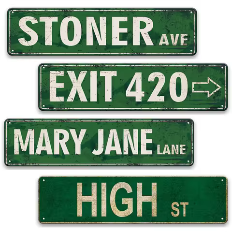 Stoner Avenue Street Sign High St/Exit 420 Metal Tin Poster Plates for Room Decor Vintage Rustic Ret