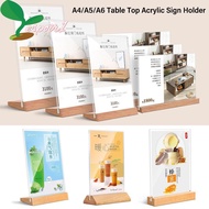ESPOIR Menu Display Stand, A4/A5/A6 Double Sided Table Top Sign Holder, Durable with Wood Base Acrylic Picture Card Frame Wedding