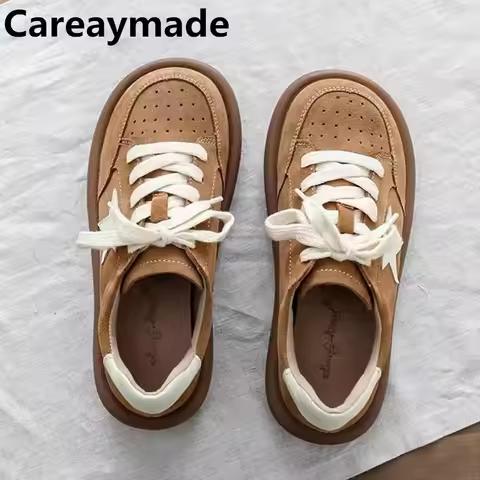 Careaymade-Genuine leather women's shoes,Literary retro Boken shoes round toe cowhide breathable sof