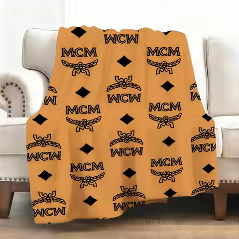 Luxury M-MCM Throw Soft Flannel Blanket Warm Knee Skin-Friendly Throw for Sofa Office Bed Traveling 