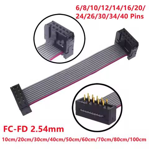 1PCS FC-FD DC4 IDC 2.54MM Pitch Male To Female Connector 6/8/10/12/14/16/20/24/26/30/34/40 PIN Flat