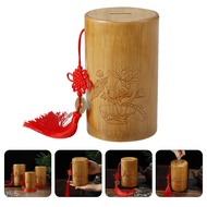 Bank Money Box Coin Piggy Jar Bamboo Kids Storage Saving Pot Holder Wooden Transparent Change Shadow