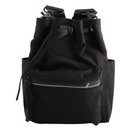 agnes b.-Front Pocket Thick Canvas Drawstring Crossbody Bucket Bag (Black) Small