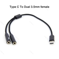 Type C male To Dual 3.5mm female cable splitter Jack Usb C To 3.5mm Aux Headphone Microphone Adapter