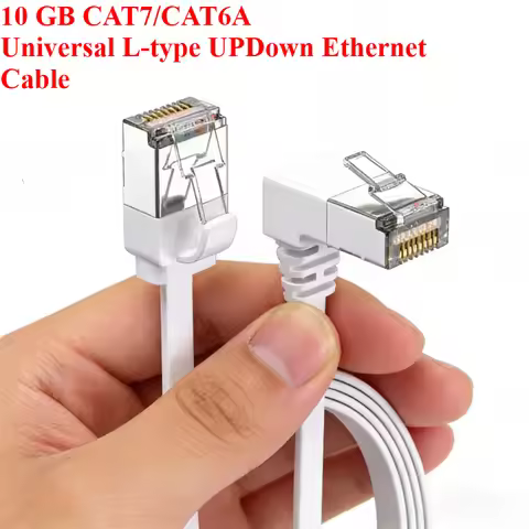 RJ45 CAT7 Bend 10 Gigabit Universal L-type UP Down Ethernet Cable90 Degree CAT6A GB Flat Network Wir