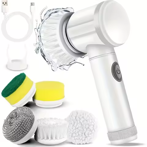 Electric Spin Scrubber With 5 Replaceable Brush Head Power Electric Cleaning Brush Handheld Recharge