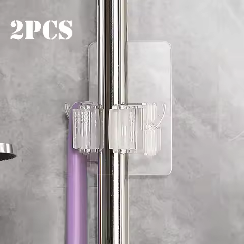 1/2pcs Broom Holder Adhesive Mop Broom Holder with Hooks Broom Organizer Wall Mount Broom Hanger Mop