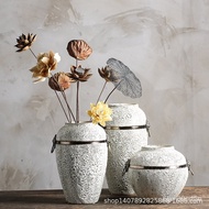 Jingdezhen Ceramic Stoneware Dried Flower Arrangement Vintage Distressed Earthenware Pot Flowerpot Floor Vase Living Roo