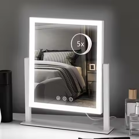 Lighted Makeup Mirror Hollywood Vanity Mirror with Lights Three Color Lighting Modes and 5X Magnific
