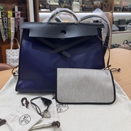 Hermes Herbag39 防水布拼牛皮 黑銀扣外縫手提單肩斜挎包 年份：D刻 附件：塵袋鎖鑰匙 尺寸約：39x32x12cm