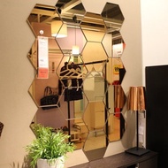 12Pcs Diy Seni 3D Kesan Hiasan Rumah Pepejal Cermin Boleh Tanggal Hotel Ruang Tamu Bilik Bentuk Heksagon Pelekat Dinding Bilik Tidur