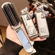Sanrio 1/Pc Hello Kitty Cinnamon Roll Melody Black & Silver Foldable Air Cushion Comb With Mirror, P
