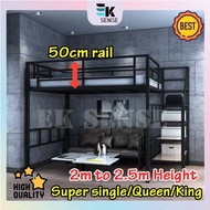 EKSENSE 50cm Rail Metal Loft Bed Frame Double Decker Bunk Bed Rangka Katil 2 Dua Tingkat Besi Loteng Queen (pre-order)