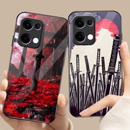 Japan Samurai Oni 07 Glass Phone Case For Oppo A54 A74 4G A79 5G A94 A3X Reno 11 12 13 11F 12F 13F 1