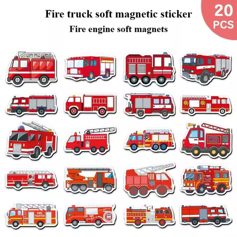 20pcs Fire Fridge Magnets Suitable for Cute Fire Engine Decorations with Fire Hydrant & Firefighter 