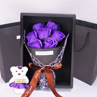 ✿ATTRACT✿ 7 Heads Artificial Rose Bouquet Little Bear Gift Box Handmade False Flower Bouquet Mothers