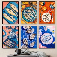 Fresh Sardines Oysters Poster Print Canvas Painting Wall Picture Nordic Room Art Retro Italian Dinin