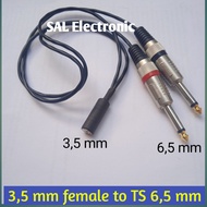 Kabel jack stereo 3,5 female to 2 akai 6,5mm