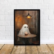 Art Deco Style Square Ghost Candlelight Canvas Poster Unframed Spooky Halloween Night Wall Art Home 