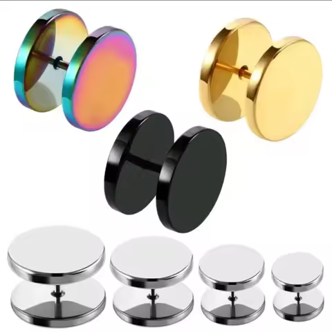 4 Pairs 16g Golden Silvery 6mm - 12mm Cylinder Ear Stud Cartilage Tragus Steel 6mm Bar Fake Ear Plug