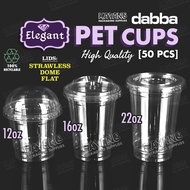 Dabba Elegant PET Cups - 12oz, 16oz, 22oz with or without Lids (Dome, Flat, Strawless) - SB Cup Qual