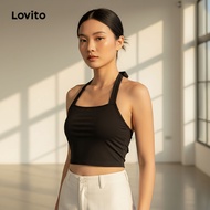 Lovito Tank Top Wanita Basic Crop Polos Kasual L89MD003