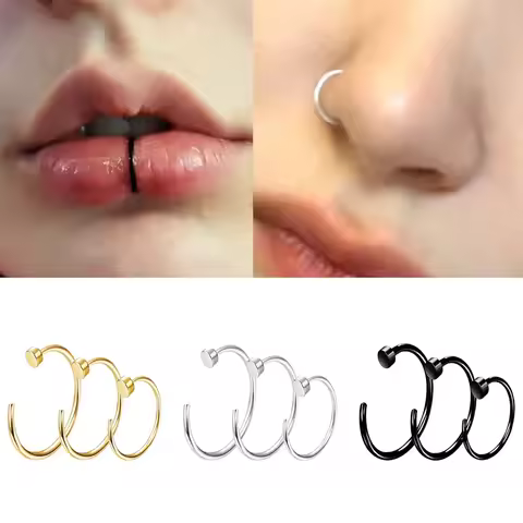 6pcs 18G 6/8/10mm Fake Nose Rings for Women Men,316L Stainless Steel Clip on Lip Rings Labret Ring N