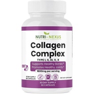 Multi Collagen Peptides Types I, II, III, V & X – Hydrolyzed Bovine Collagen Capsules -Supports Skin