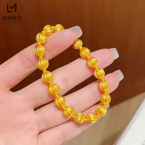 Valuable Bracelet Women's 24K Gold AU999 - Auspicious Pumpkin Meaning, Brushed Full Gold Value, Heir