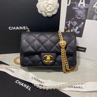 CHANEL香奈兒｜23P 愛心金球調節釦coco方胖子cf20 大mini 黑金 芯片款