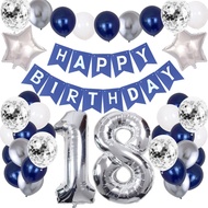 (SG SELLER) 18th Birthday Decorations, Silver 18th, 18th Birthday Balloon, Blue Silver Birthday Deco