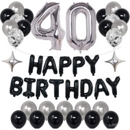 40th Black Silver Birthday Party Decorations for Men Women, Happy 40 Birthday Party Supplies with Bl