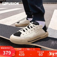 FILA FUSION斐乐WALLRIDE男鞋帆布鞋休闲运动鞋灯芯绒一脚蹬 米色/黑-WB 41