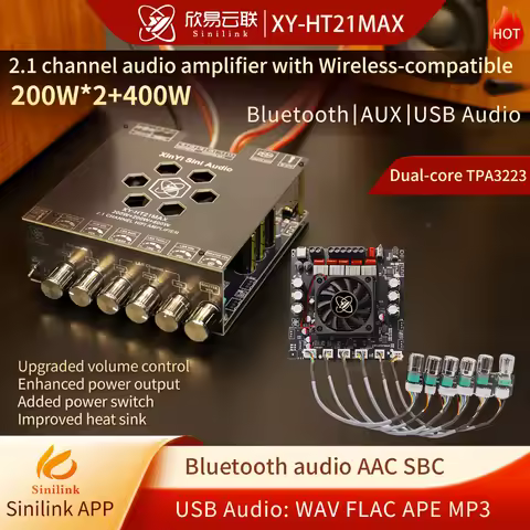 HT21MAX upgraded 2.1-channel Bluetooth amplifier board 200W * 2+400W high and low frequency adjustme