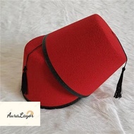 [AuraLayor] Round Felt Fez Cap Breathable Red Color Fez Hat Moroccan Hat Cosplay sels Cap Festival S