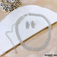 3-Row Zirconia Jewelry Set Gold Stainless Steel Kwintas at Hikaw Elegant Pambabae Fashion