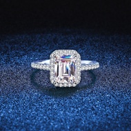 ((Comes with GRA Certificate) s925 Sterling Silver Ring with 2ct/8.0mm Four-Claw Sugar Cube Emerald 