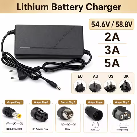 48V 52V 2A 3A 5A Lithium-Ion Charger 13S 14S 54.6V 58.8V 21700 Battery Charging 5A Fast Intelligent 