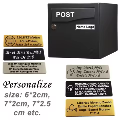 Adhesive Letterbox Sign Plaque Name Badge Personalize Text Logo Size 6x2 7x2 7x2.5cm Engraved Stainl