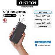 CUKTECH CP25 Power Bank 20000mAh with Built-in Cable 55W Fast Charging for Xiaomi/Samsung 45W/Laptop