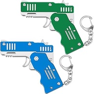 2 Packs Rubber Band Gun Toy Mini Metal Folding Rubber Gun Rubber Launcher Toy Gun with Keychain for 