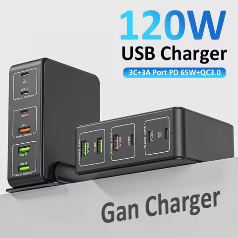 Charge 65W 8 ports USB-C charger PD 65W Gan 120W Charger Station 6-Port Charge 3C+3A QC3.0 PPS For i