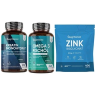 Omega 3 Soft Capsules+Creatine Tablets+Zinc Tablets-2000mg Fish Oil, 3000mg Creatine Monohydrate and