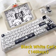 【On Sale】MOA Keycaps Black White Cat's Keycap theme PBT five-sided heat sublimation For MX Switch Fi