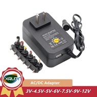 3V/4.5V/5V/6V/7.5V/9V/12V Universal AC TO DC Power Supply Adaptor 30W Charger Adaptor 6 Plugs Adapter with USB Port Adjustable 3-12V